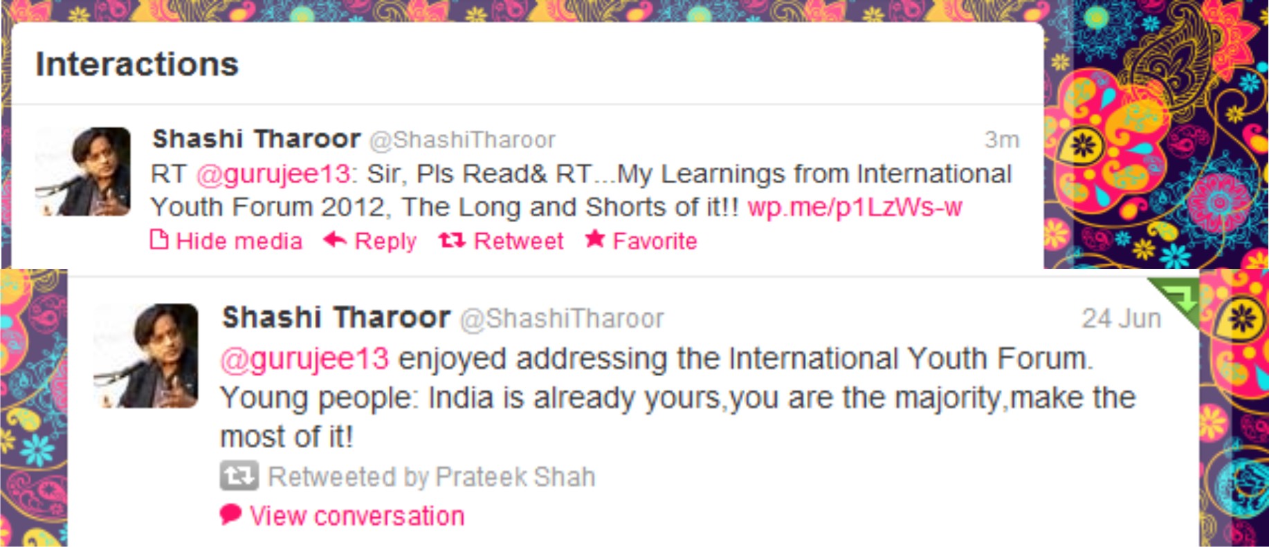 Shashi Tharoor Re-Tweet IYF Speech
